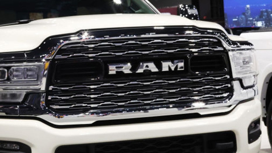 FILE - A Ram truck logo is pictured at the Chicago Auto Show on Feb. 9, 2023, in Chicago, Illinois. (Photo by Scott Olson/Getty Images)
