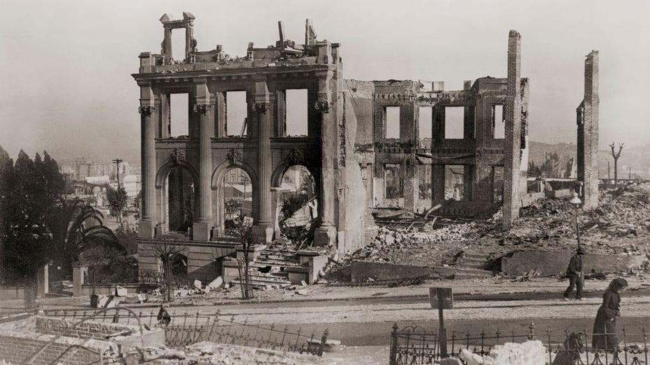 Ruins in San Francisco, California, United States of America, after the earthquake of April 18, 1906. (Photo by: Universal History Archive/Universal Images Group via Getty Images)
