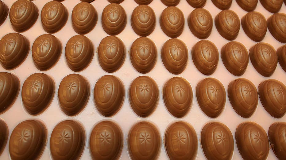 FILE - Cadbury's Creme Eggs move down the production line at the Cadbury's Bournville production plant on Dec. 15, 2009, in Birmingham, England. (Photo by Christopher Furlong/Getty Images)