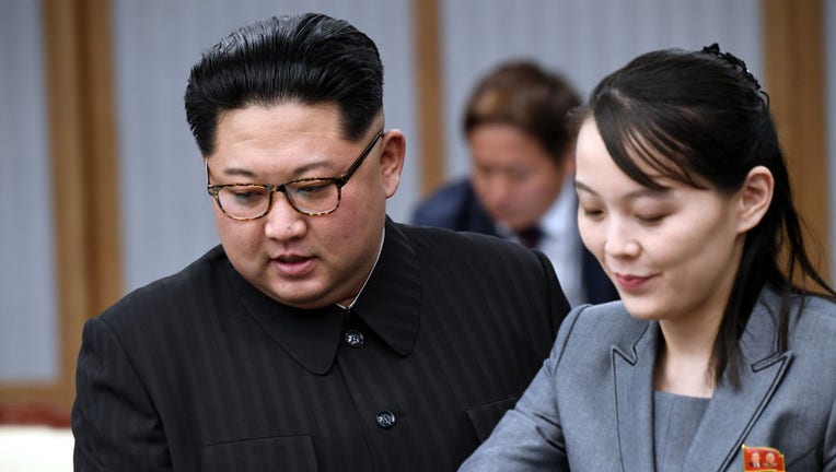 FILE - North Koraen Leader Kim Jong Un (L) and sister Kim Yo Jong attend the Inter-Korean Summit at the Peace House on April 27, 2018 in Panmunjom, South Korea. (Photo by Korea Summit Press Pool/Getty Images)
