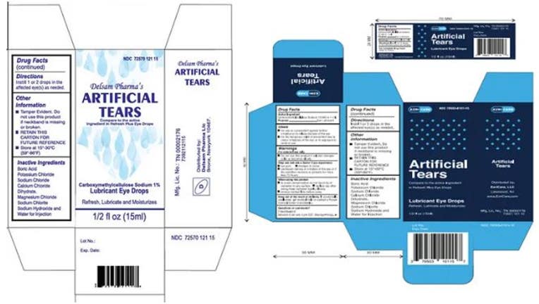 Global Pharma Healthcare is voluntarily recalling all lots within the expiry of their Artificial Tears Lubricant Eye Drops, distributed by /EzriCare, LLC- and Delsam Pharma, due to possible contamination. (Credit: FDA)