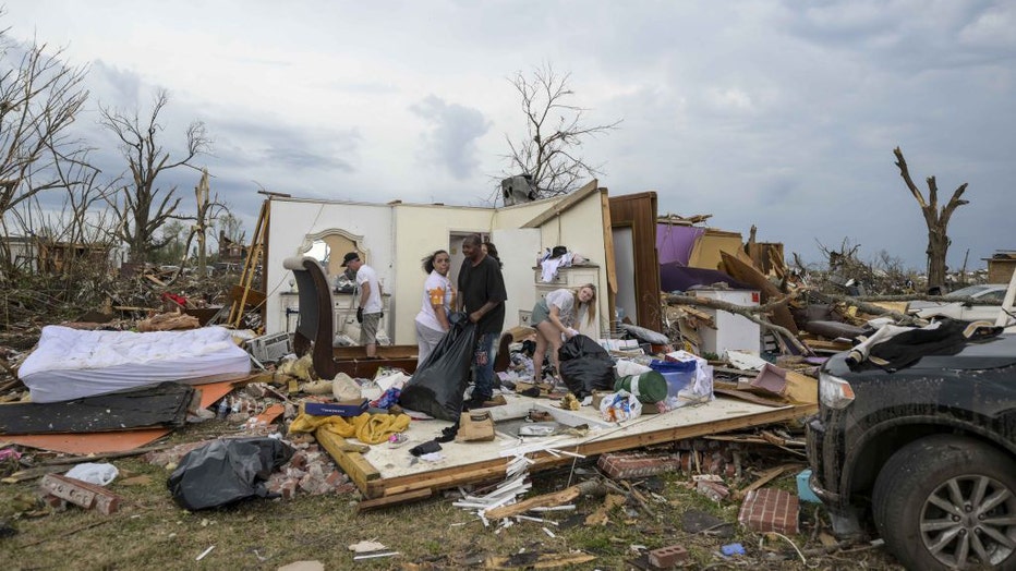 A view of the destruction in Rolling Fork after deadly tornadoes and severe storms tore through the US state of Mississippi, United States on March 26, 2023. (Photo by Fatih Aktas/Anadolu Agency via Getty Images)