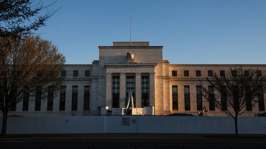 The Federal Reserve Headquarters are pictured on March 21, 2023 in Washington, D.C. (Photo by Kevin Dietsch/Getty Images)