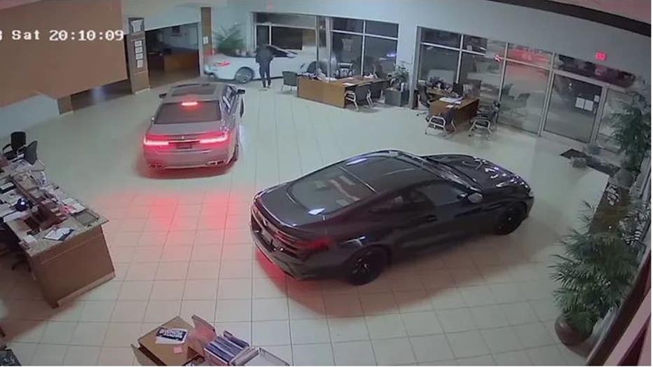 The thieves drove off with a 2020 BMW 760i, a 2020 BMW 850i, a 2020 BMW 840i and a Maserati Ghibli S Grandsport. (Charlotte Crime Stoppers via WJZY-TV / Fox News)