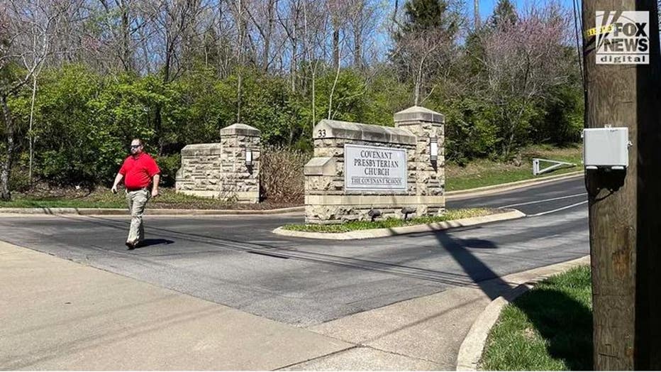 The entrance to Covenant Presbyterian Church, which hosts the Covenant School, where police responded to a mass shooting. (Credit: Emily Zanotti/Fox News Digital)