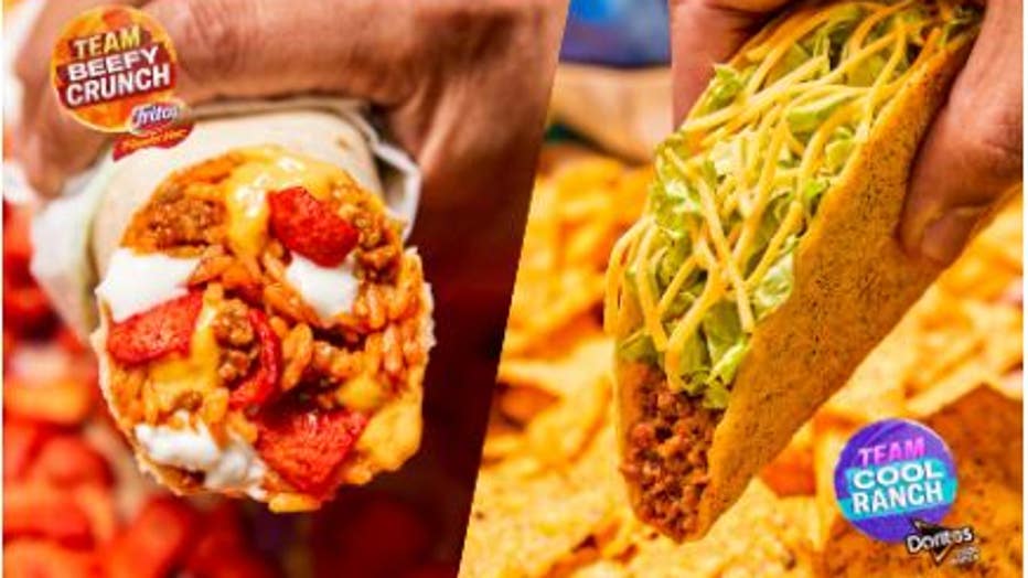 Taco Bell’s Beefy Crunch Burrito with Fritos Flamin’ Hot Flavored Corn Chips is going head-to-head with Cool Ranch Doritos Locos Tacos. (Credit: Provided / Taco Bell)