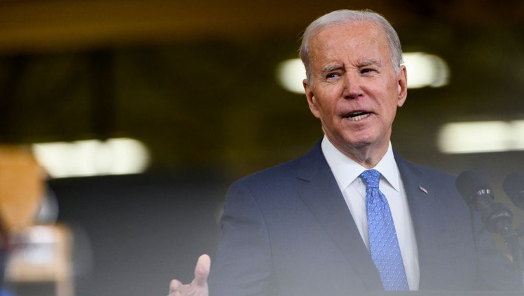 U.S. President Joe Biden speaks during a visit to the Cummins Power Generation facility on April 3, 2023, in Fridley, Minnesota. (Photo by Stephen Maturen/Getty Images)