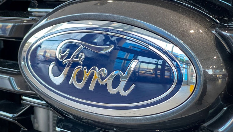 FILE - The logo of the Ford Motor Company is displayed on the front grille of Ford Ranger in dealership on March 5, 2023, in Bristol, England. (Photo by Matt Cardy/Getty Images)