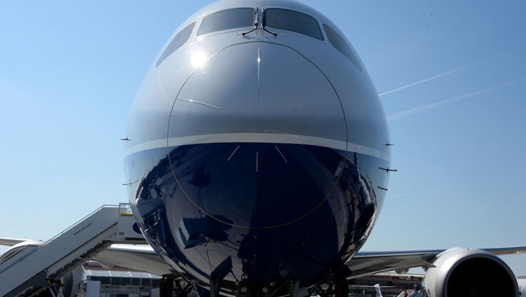 FILE - A Boeing 787-10 Dreamliner test plane is presented on the Tarmac of Le Bourget on June 18, 2017, on the eve of the opening of the International Paris Air Show. (Photo credit: ERIC PIERMONT/AFP via Getty Images)