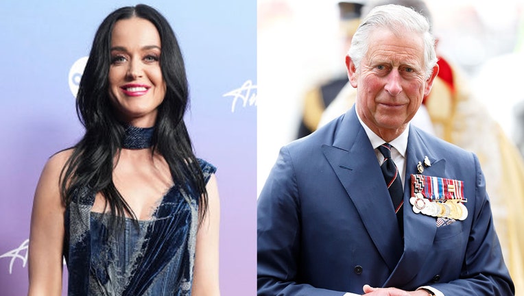 (LEFT) Katy Perry is pictured on April 24, 2023. (Eric McCandless/ABC via Getty Images) (RIGHT) Prince Charles, Prince of Wales attends a Service of Thanksgiving to mark the 70th Anniversary of VE Day at Westminster Abbey on May 10, 2015 in London, England.