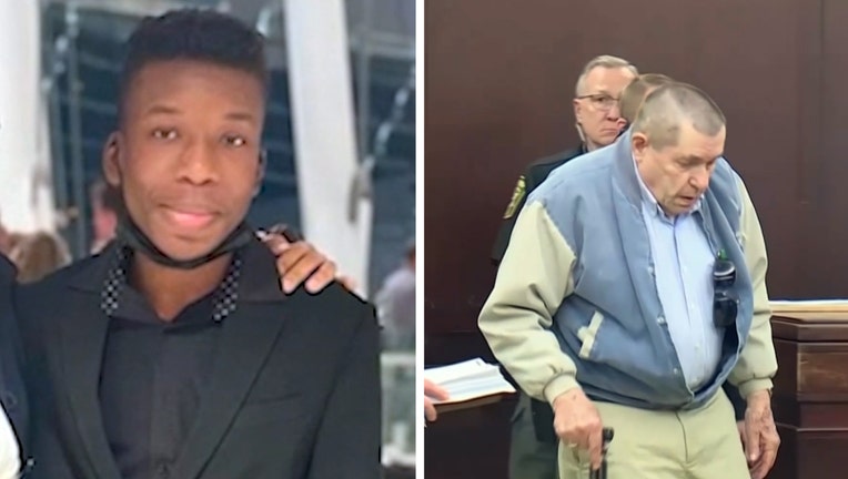 Ralph Yarl, 16, is pictured in a family handout via FOX4KC WDAF-TV, alongside an image of Andrew Lester, 84, in court on April 19, 2023.