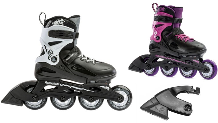 The Rollerblade Fury Inline Skates and Rollerblade Fury brake supports are pictured in provided images. (Credit: U.S. Consumer Product Safety Commission)