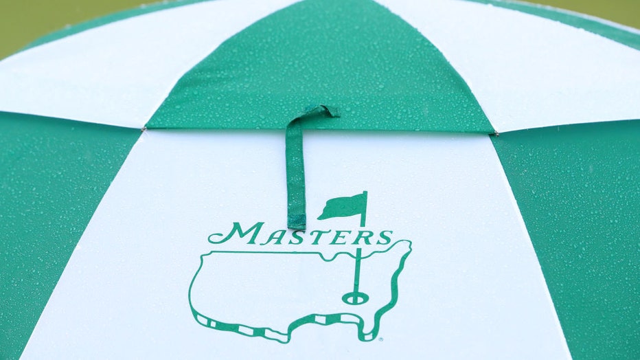 FILE - A detail of an umbrella during a practice round prior to the Masters at Augusta National Golf Club on April 09, 2019, in Augusta, Georgia. (Photo by Andrew Redington/Getty Images)