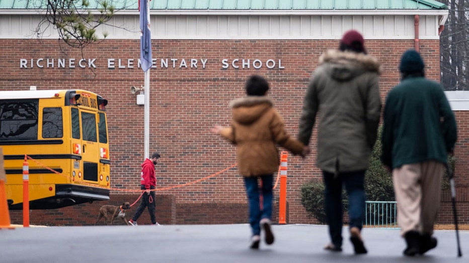 FILE - Students return to Richneck Elementary in Newport News on Jan. 30, 2023, for the first time since a 6-year-old shot teacher Abby Zwerner three weeks prior. (Billy Schuerman/Daily Press/Newport News/Tribune News Service via Getty Images)