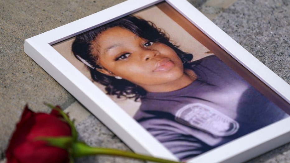 FILE - A photo of Breonna Taylor is seen among other photos of women who have lost their lives as a result of violence during the 2nd Annual Defend Black Women March in Black Lives Matter Plaza on July 30, 2022, in Washington, D.C. (Photo by Leigh Vogel/Getty Images for Frontline Action Hub)