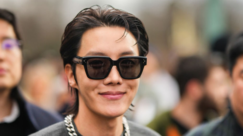 FILE - J-Hope of BTS is seen outside Dior, during the Paris Fashion Week - Menswear Fall Winter 2023 2024 : Day Four on Jan. 20, 2023, in Paris, France. (Photo by Edward Berthelot/Getty Images)