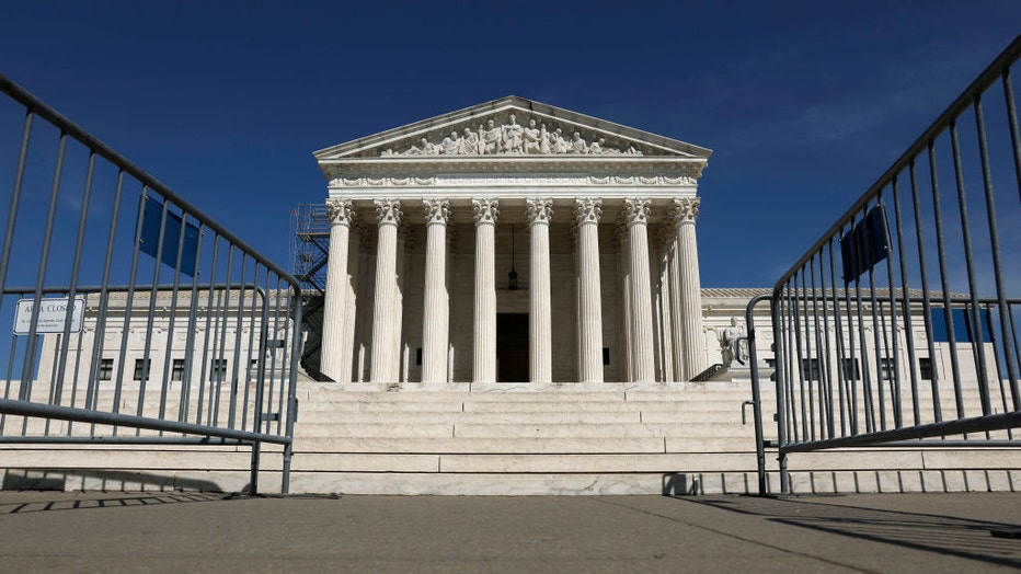 Temporary security fences align along a path to the plaza of the U.S. Supreme Court Building on April 19, 2023, in Washington, D.C. (Photo by Anna Moneymaker/Getty Images)