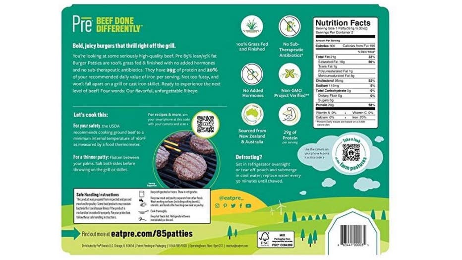 The back of the grass-fed beef patties package as displayed by the FSIS. (Credit: FSIS)