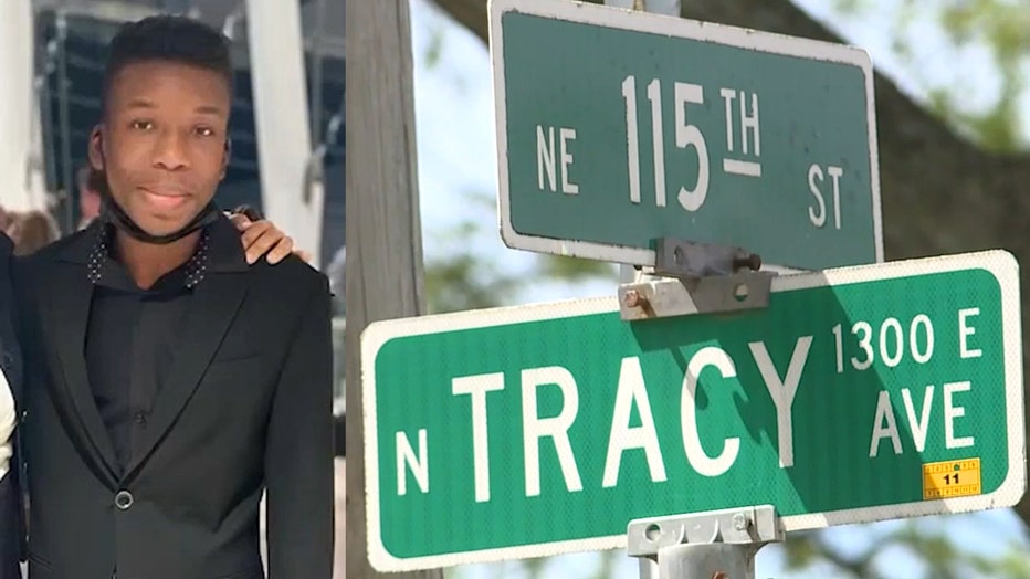Ralph Yarl, 16, is pictured in a family handout via FOX4KC WDAF-TV, alongside an image of an intersection near where he was shot.