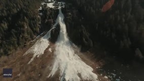 Drone video captures amazing power of avalanche as it sweeps down Canadian mountain
