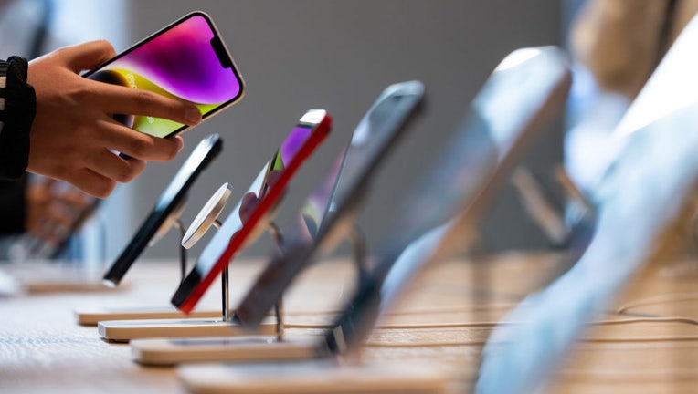 FILE - Apple Inc. iPhone 14 smartphones at the companys store in the Gangnam District of Seoul, South Korea, on March 31, 2023. Photographer: SeongJoon Cho/Bloomberg via Getty Images