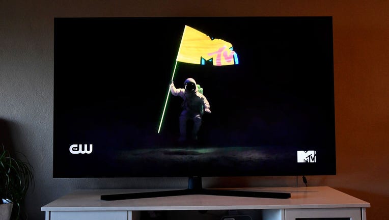 In this photo illustration, MTV logo, viewed on a television screen, is seen during the 2020 MTV Video Music Awards broadcast on August 30, 2020 in New York City. (Photo Illustration by Frazer Harrison/Getty Images)