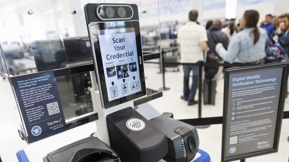 A Credential Authentication Technology (CAT-2) identity verification machine at a Transportation Security Administration (TSA) security checkpoint at Baltimore-Washington Airport (BWI) in Baltimore, Maryland, US, on Wednesday, April 26, 2023. Photographer: Ting Shen/Bloomberg via Getty Images