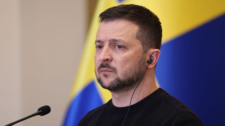 Volodymyr Zelenskyy, Ukraine's president, during a joint news conference following a summit of Nordic leaders in Helsinki, Finland, on May 3, 2023. Photographer: Andrey Rudakov/Bloomberg via Getty Images