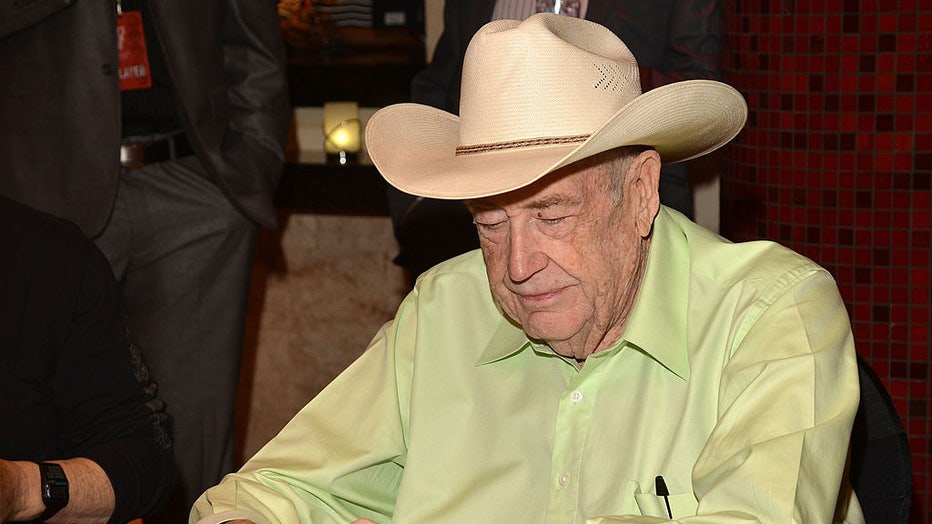 FILE - Professional poker player Doyle Brunson participates in Tigers Charity Poker Night during Tiger Jam 2012 at the Mandalay Bay Resort & Casino April 27, 2012, in Las Vegas, Nevada. (Photo by Lester Cohen/WireImage)