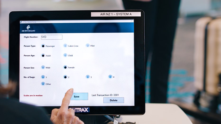 A screen showing options as part of the passenger weighing survey is shown in a provided image. (Credit: Air New Zealand)