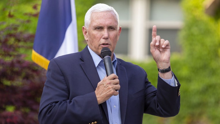 FILE - Former US Vice President Mike Pence speaks during a meet and greet event hosted by the Polk County Republicans in Des Moines, Iowa, on May 23, 2023. Photographer: Rachel Mummey/Bloomberg via Getty Images