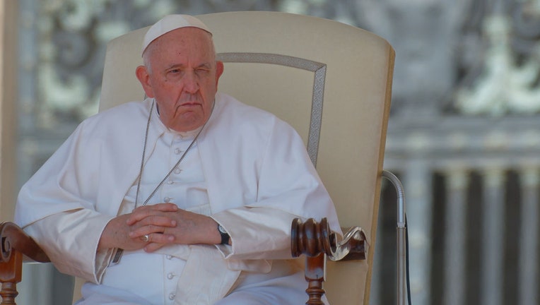 Pope Francis leads the weekly general audience in Saint Peters Square, Vatican City, on June 7, 2023. (Photo by Massimo Valicchia/NurPhoto via Getty Images)