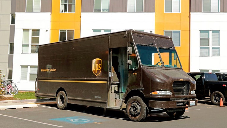 FILE - A UPS truck parked while out on delivery route. (Photo by: Don & Melinda Crawford/Education Images/Universal Images Group via Getty Images)