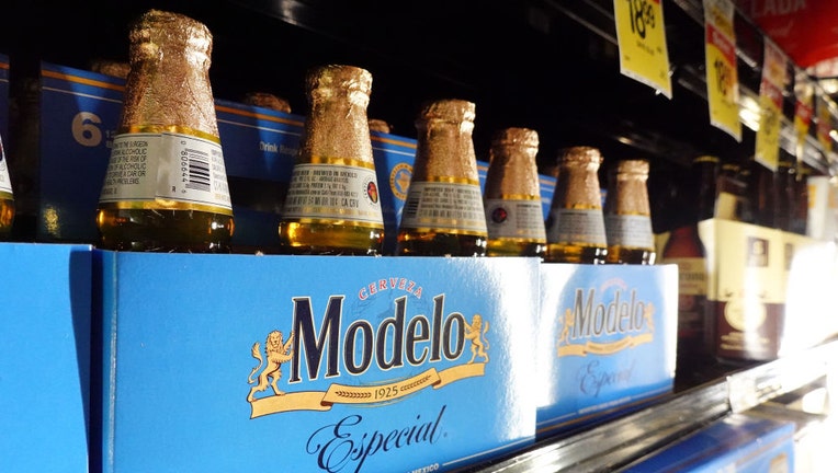Bottles of Modelo Especial beer are displayed for sale in a grocery store on June 14, 2023, in Los Angeles, California. (Photo by Mario Tama/Getty Images)