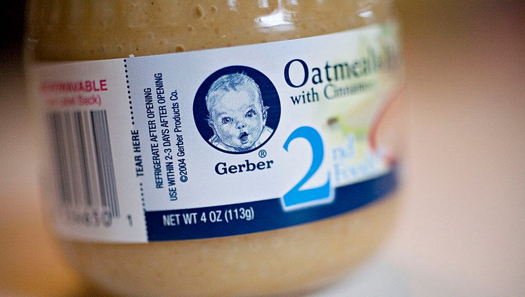 FILE - A jar of Gerber oatmeal baby food is arranged for a photograph in West Orange, New Jersey, April 12, 2007. (Photo by Emile Wamsteker/Bloomberg via Getty Images)