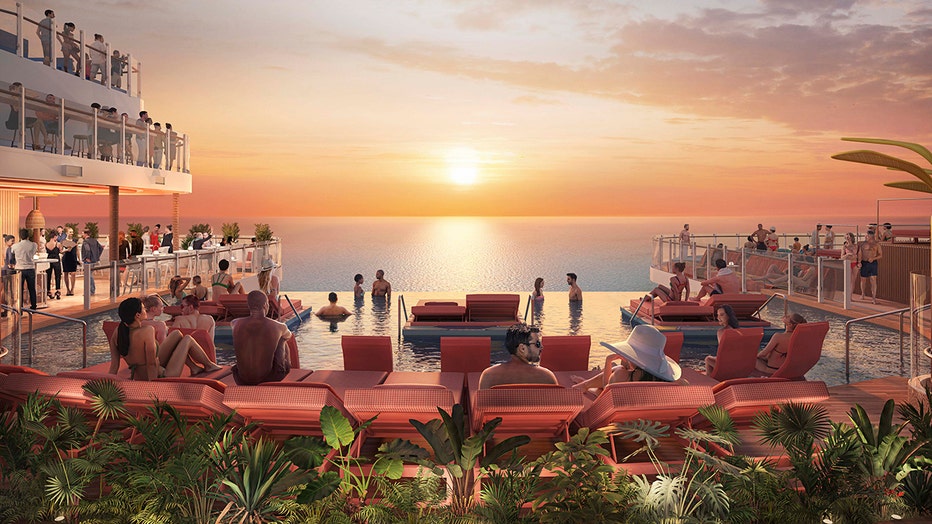 The Hideaway neighborhood combines the good vibes of beach club scenes around the world and uninterrupted ocean views, according to Royal Caribbean. (Credit: Royal Caribbean International)