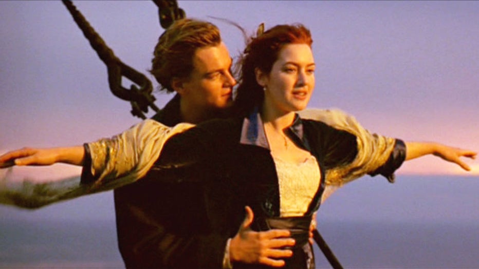 The movie "Titanic," written and directed by James Cameron. Seen here from left, Leonardo DiCaprio as Jack and Kate Winslet as Rose. Initial USA theatrical wide release December 19, 1997. Screen capture. Paramount Pictures. (Photo by CBS via Getty Images)