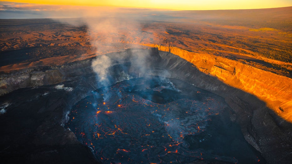 FILE - Lava erupts in the Halemaʻumaʻu Crater of the Kilauea Volcano on Jan. 6, 2023, in Kilauea, Hawaii. (Photo by Andrew Richard Hara/Getty Images)