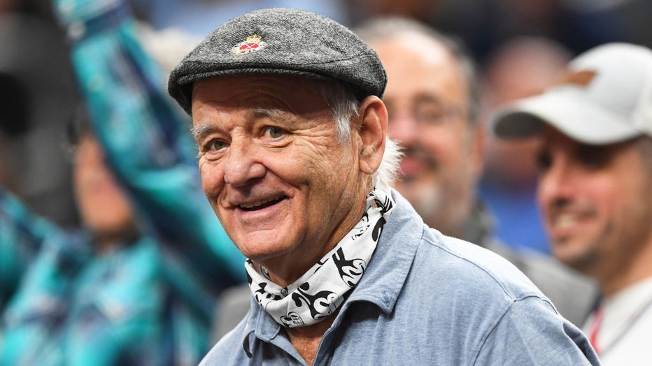 FILE - Actor Bill Murray looks on during the NCAA Division I Men's Championship Sweet Sixteen round basketball game between the Arkansas Razorbacks and the UConn Huskies on March 24, 2023, at T-Mobile Arena in Las Vegas, NV. (Photo by Brian Rothmuller/Icon Sportswire via Getty Images)