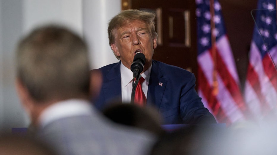 Former US President Donald Trump speaks during an event at Trump National Golf Club in Bedminster, New Jersey, US, on June 13, 2023. Photographer: Bing Guan/Bloomberg via Getty Images