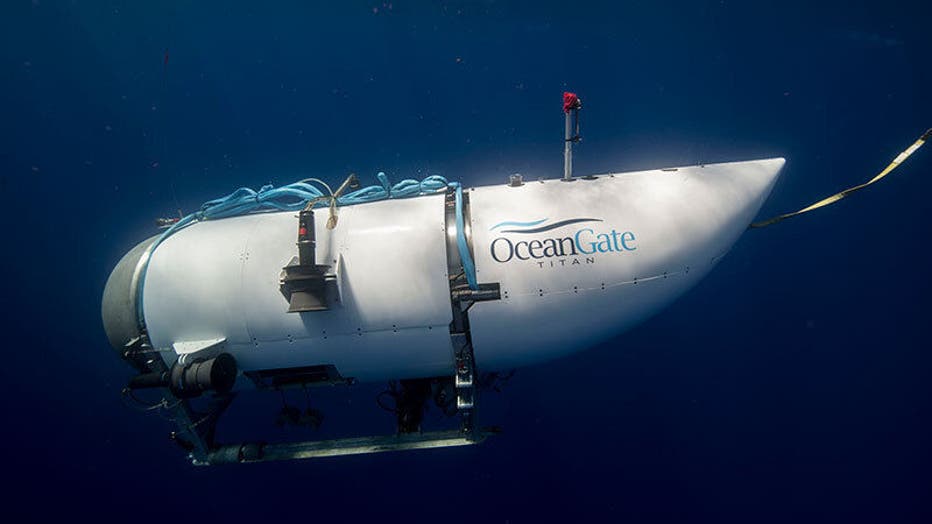 An undated photo shows tourist submersible belongs to OceanGate begins to descent at a sea. Search and rescue operations continue by US Coast Guard in Boston after a tourist submarine bound for the Titanics wreckage site went missing off the southeastern coast of Canada. (Photo by Ocean Gate / Handout/Anadolu Agency via Getty Images)