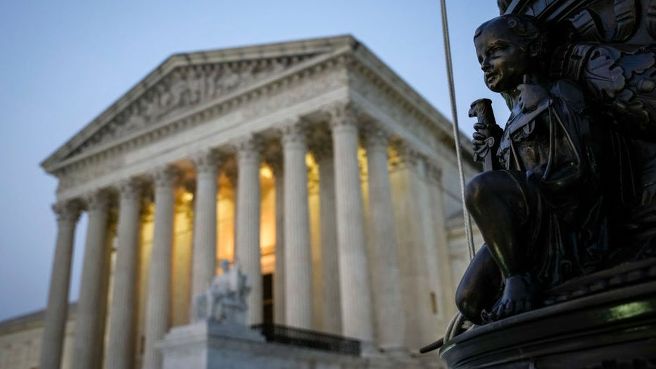 The U.S. Supreme Court is shown at dusk on June 28, 2023 in Washington, DC. (Photo by Drew Angerer/Getty Images)