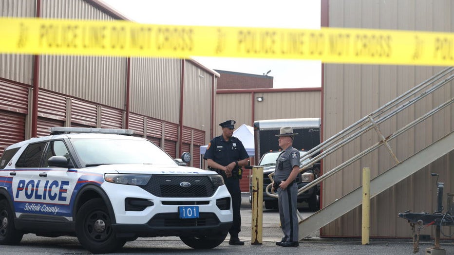 FILE - Photo of Suffolk County Police blocking off Omega Self Storage at 491 Broadway in Amityville, New York, on July 17, 2023. (Photo by James Carbone/Newsday RM via Getty Images)