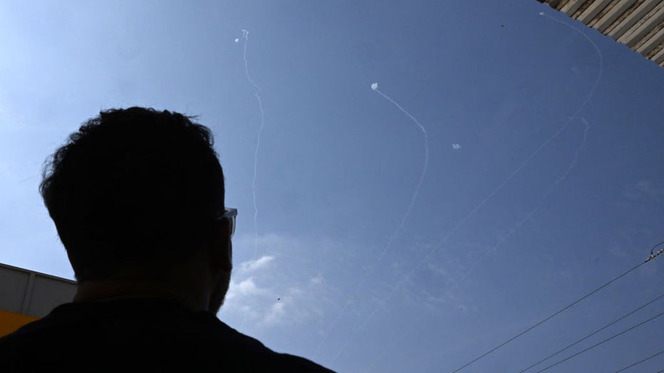 Israels Iron Dome defense system intercepts rockets fired from Gaza on Oct. 23, 2023, in Ashkelon, Israel. (Photo by Alexi J. Rosenfeld/Getty Images)