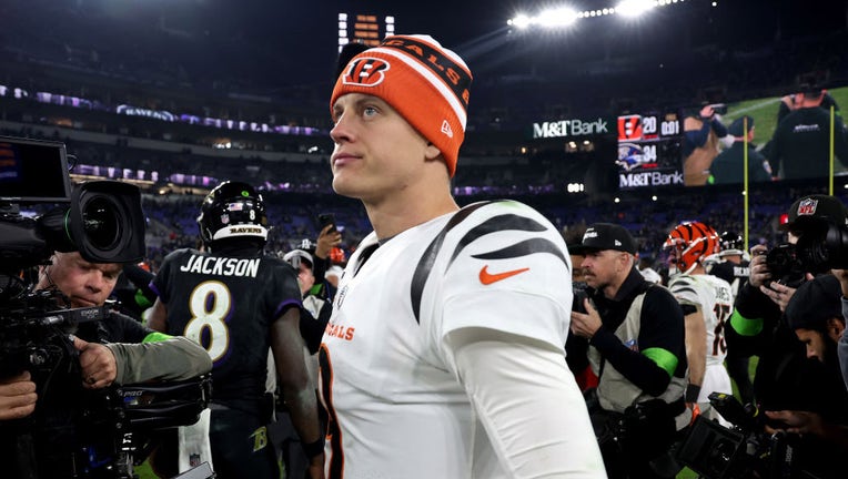 Joe Burrow #9 of the Cincinnati Bengals walks off the field following the Bengals loss to the Baltimore Ravens at M&T Bank Stadium on November 16, 2023 in Baltimore, Maryland. (Photo by Rob Carr/Getty Images)