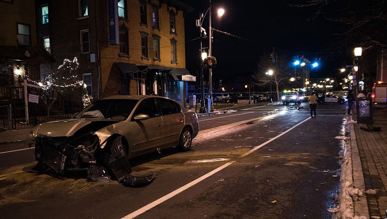 FILE - The aftermath of a car crash is seen in Hartford, Connecticut. (Photo by NurPhoto/NurPhoto via Getty Images)