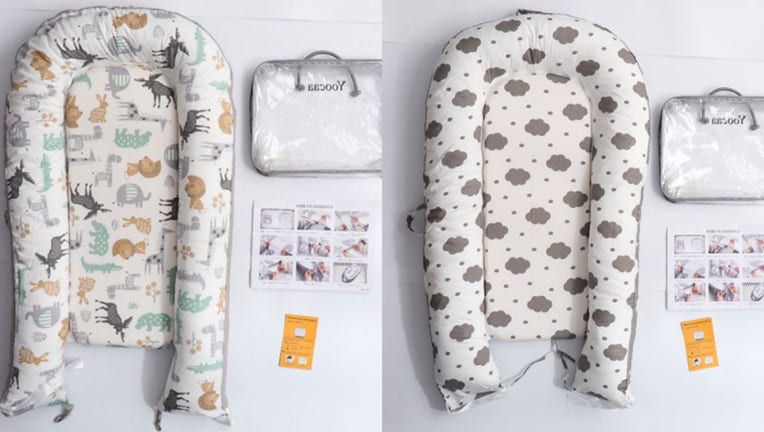 Two of the recalled Yoocaa baby loungers are pictured in provided images. (Credit: CPSC)