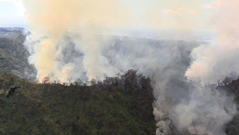 A screenshot of a video provided by the Hawaii Department of Land and Natural Resources shows a wildfire burning near Mililani, Hawaii, on Nov. 2, 2023. (Credit: Hawaii Department of Land and Natural Resources)