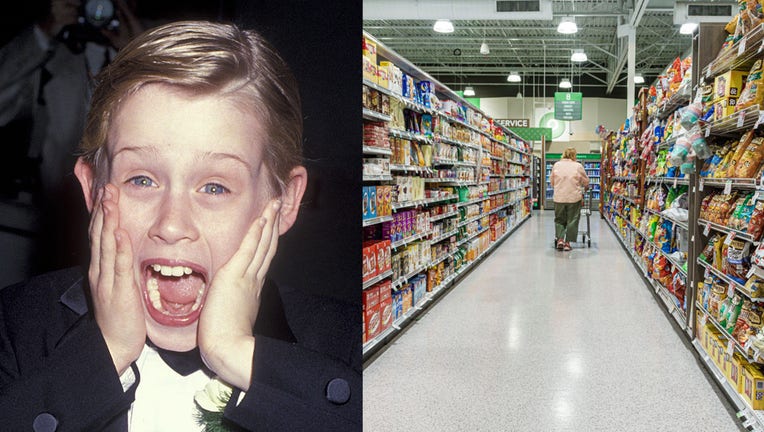 FILE IMAGES - (Left) Macaulay Culkin attends 48th Annual Golden Globe Awards on January 19, 1991, at the Beverly Hilton Hotel in Beverly Hills, California. (Right) A customer shops at a Publix grocery store near Atlanta, Georgia. (Photos by Ron Galella, Ltd./Ron Galella Collection via Getty Images & Jeffrey Greenberg/Universal Images Group via Getty Images))