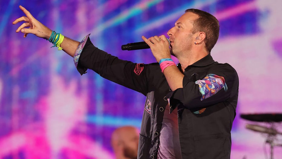 FILE - Chris Martin of Coldplay performs on stage at Optus Stadium on Nov. 18, 2023, in Perth, Australia. (Photo by Paul Kane/Getty Images)